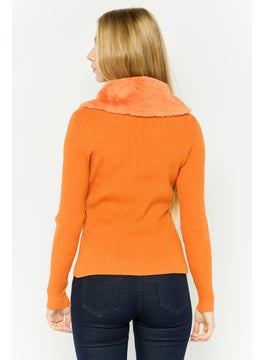 NEW LOOK Women Tie Neck Long Sleeve Ribbed Cardigan, Orange  - Image 3