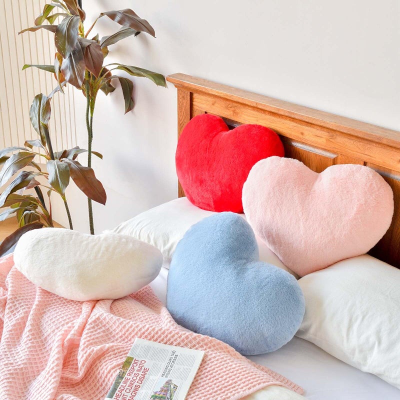 XVTRU Peach Pink Heart Pillows, Cute Heart Decorative Pillow, Heart Shaped Throw Pillows for Bed, Faux Rabbit Fur Plush Hoom Decor Pillow Cushion for Chair Sofa Living Room (Mini 12.9" x 9.8") - Image 4