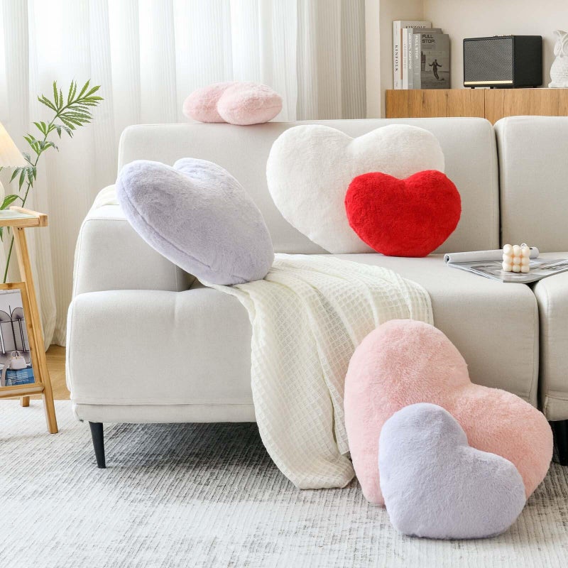 XVTRU Peach Pink Heart Pillows, Cute Heart Decorative Pillow, Heart Shaped Throw Pillows for Bed, Faux Rabbit Fur Plush Hoom Decor Pillow Cushion for Chair Sofa Living Room (Mini 12.9" x 9.8") - Image 3