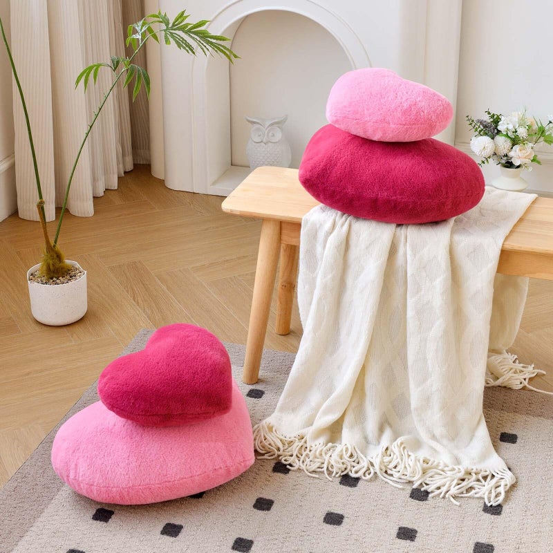 XVTRU Peach Pink Heart Pillows, Cute Heart Decorative Pillow, Heart Shaped Throw Pillows for Bed, Faux Rabbit Fur Plush Hoom Decor Pillow Cushion for Chair Sofa Living Room (Mini 12.9" x 9.8") - Image 5