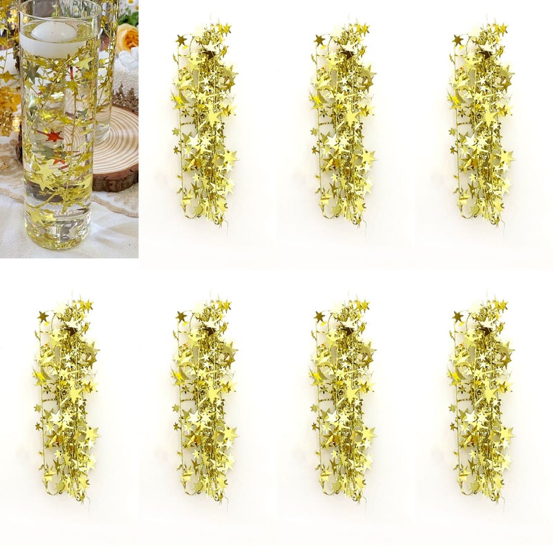 TeaSu Glitter Gold Star Garland for Floating Candle Centerpieces 12Pcs 38 Inch Tinsel Star Vase Filler for Weddings Christmas Gold