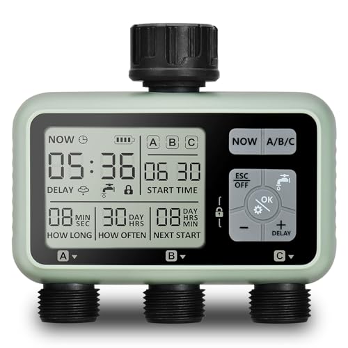 johgee Watering Timer 3 Zone, Sprinkler Timer, Programmable Garden Outdoor Hose Faucet Timer with Rain Delay, Auto & Manual Watering System,Water Hose Irrigation Timers 3 Outlet for Garden - Image 1