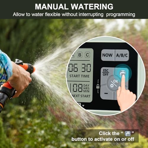 johgee Watering Timer 3 Zone, Sprinkler Timer, Programmable Garden Outdoor Hose Faucet Timer with Rain Delay, Auto & Manual Watering System,Water Hose Irrigation Timers 3 Outlet for Garden - Image 5