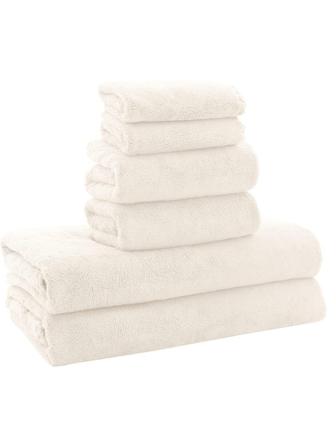 MOONQUEEN MOONQUEEN Ultra Soft Towel Set-Quick Drying - 2 Bath Towels 2 Hand Towels 2 Washcloths-Microfiber Coral Velvet Highly Absorbent Towel for Bath Fitness, Bathroom, Sports, Yoga, Travel (Cream, 6 Pcs)  - Image 1