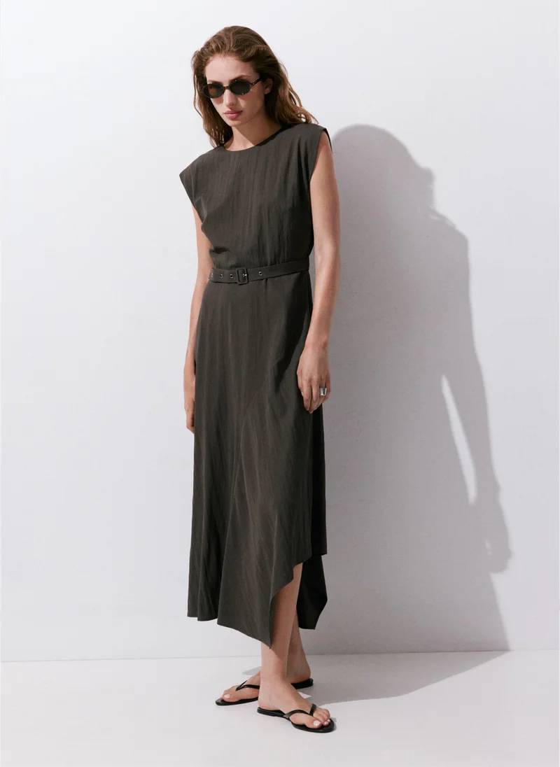 Asymmetrical Dress With Belt