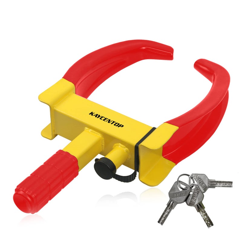 KAYCENTOP Wheel Clamp Lock Tire Lock Anti Theft Lock Fit Most Vehicles Max 11 Tire Width and 7 Reach for Trailers SUV Boats ATVs Motorcycles Golf Cart Great Deterrent Bright YellowRed 3 Keys