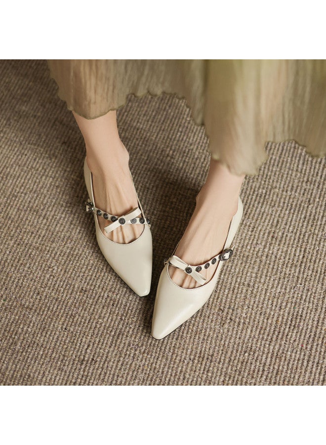 AME Pointed-toe Mary Jane Shoes 2025 New Design Decorative Buckle Flats With Horse Heel, Unique And Stylish Niche Women's Shoes - Image 2