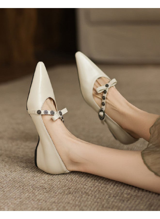 AME Pointed-toe Mary Jane Shoes 2025 New Design Decorative Buckle Flats With Horse Heel, Unique And Stylish Niche Women's Shoes - Image 1