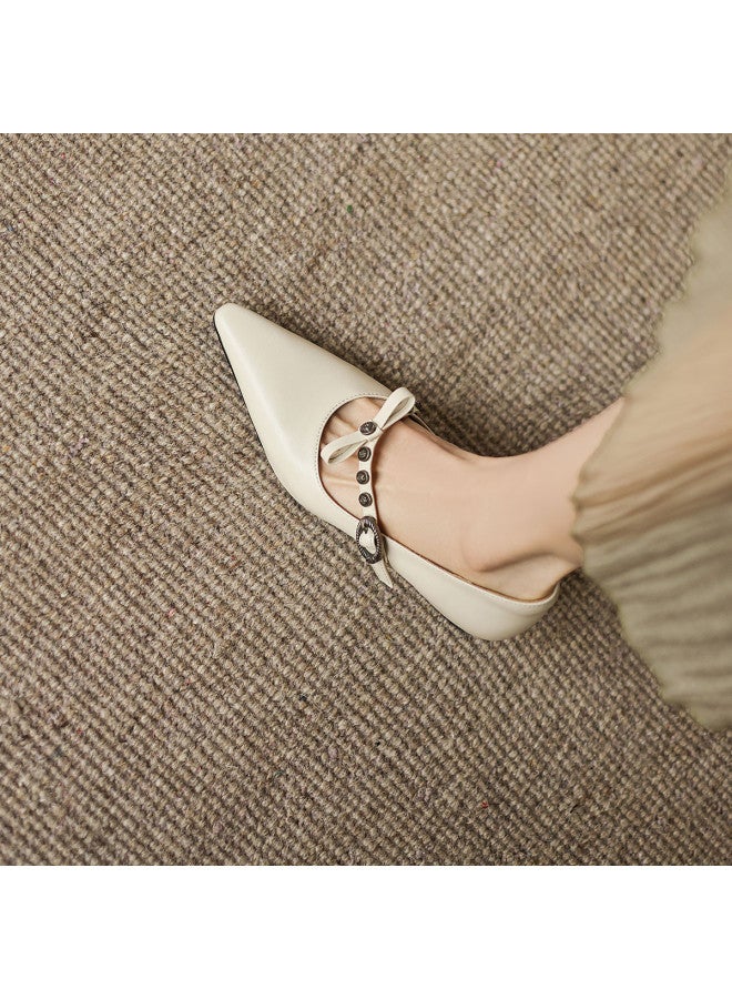 AME Pointed-toe Mary Jane Shoes 2025 New Design Decorative Buckle Flats With Horse Heel, Unique And Stylish Niche Women's Shoes - Image 4