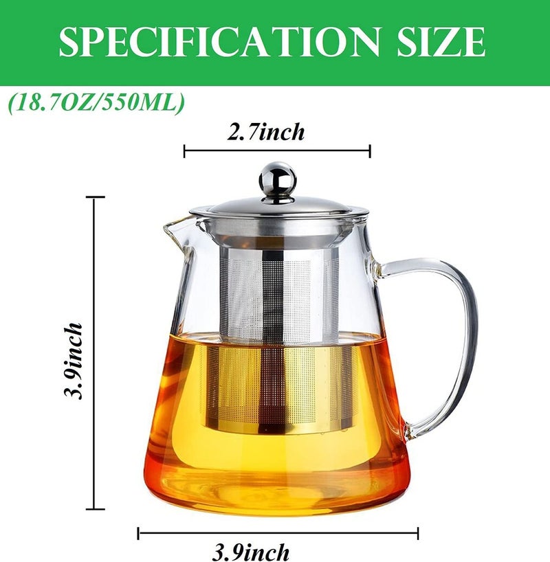 NVRA Premium 550ML Glass Teapot with Removable Infuser Stovetop Microwave Safe Borosilicate Clear Large Glass Kettle Easy to Pour Spout Blooming and Loose Leaf Tea Maker Set 550 - Image 5
