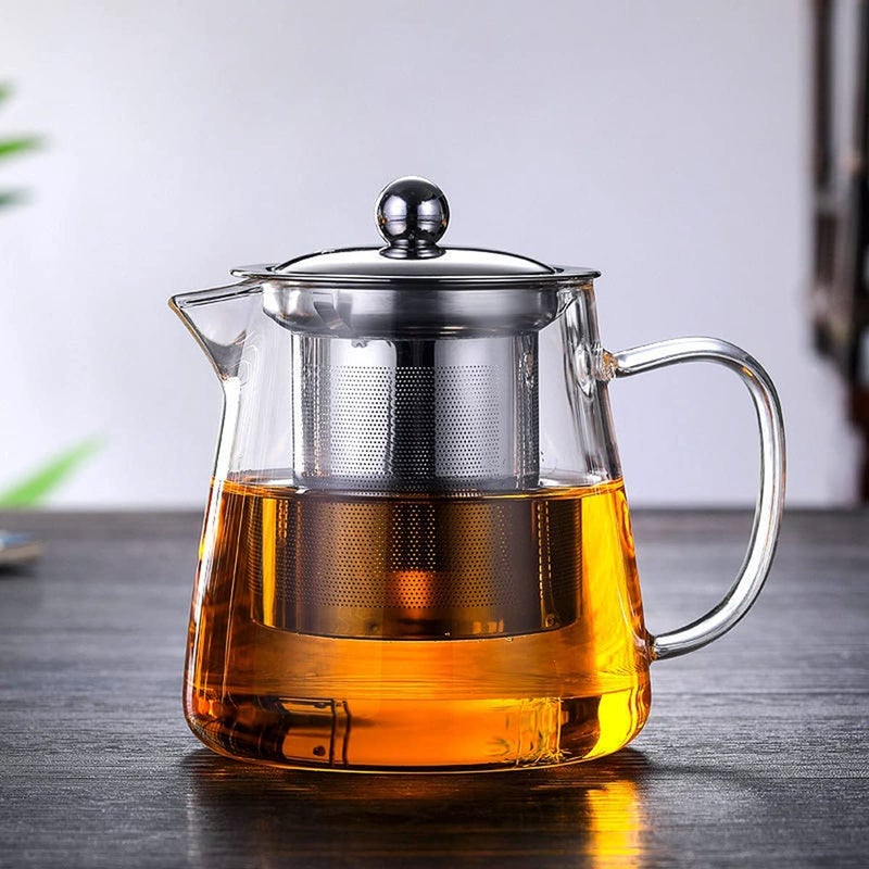 NVRA Premium 550ML Glass Teapot with Removable Infuser Stovetop Microwave Safe Borosilicate Clear Large Glass Kettle Easy to Pour Spout Blooming and Loose Leaf Tea Maker Set 550 - Image 1