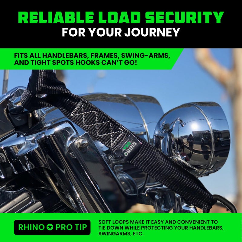 Rhino USA أحزمة ربط لينة من رينو الولايات المتحدة (4 عبوات) - 1.6 بوصة × 17 بوصة (قوة كسر 5,000 رطل) أحزمة دراجات نارية ثقيلة الاستخدام مع أحزمة ربط - أحزمة مقود للدراجات الرباعية، الدراجات النارية (أسود) - Image 3