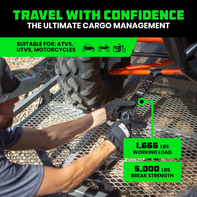 Rhino USA أحزمة ربط لينة من رينو الولايات المتحدة (4 عبوات) - 1.6 بوصة × 17 بوصة (قوة كسر 5,000 رطل) أحزمة دراجات نارية ثقيلة الاستخدام مع أحزمة ربط - أحزمة مقود للدراجات الرباعية، الدراجات النارية (أسود) - Image 4