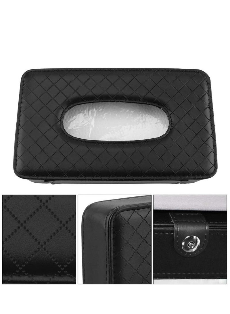 Car Tissue Holder, Car Sun Visor Napkin Holder, Hanging Paper Towel Clip, Tissue Paper Holder Dispenser, Napkin Tissue Tray Container, PU Leather Backseat Tissue Paper Box for Car, Black - Image 5