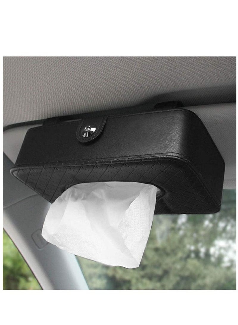 Car Tissue Holder, Car Sun Visor Napkin Holder, Hanging Paper Towel Clip, Tissue Paper Holder Dispenser, Napkin Tissue Tray Container, PU Leather Backseat Tissue Paper Box for Car, Black - Image 3