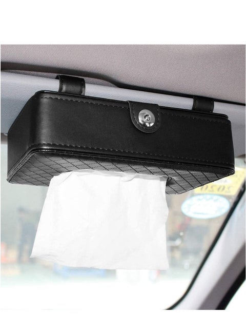 Car Tissue Holder, Car Sun Visor Napkin Holder, Hanging Paper Towel Clip, Tissue Paper Holder Dispenser, Napkin Tissue Tray Container, PU Leather Backseat Tissue Paper Box for Car, Black