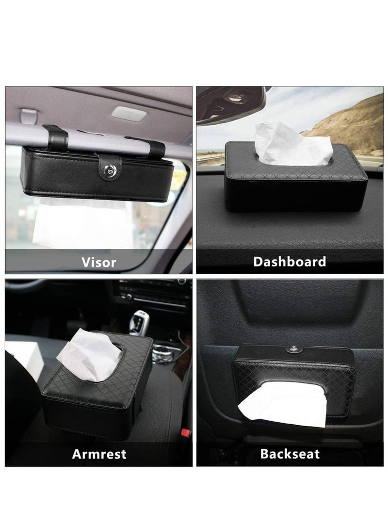 Car Tissue Holder, Car Sun Visor Napkin Holder, Hanging Paper Towel Clip, Tissue Paper Holder Dispenser, Napkin Tissue Tray Container, PU Leather Backseat Tissue Paper Box for Car, Black - Image 2