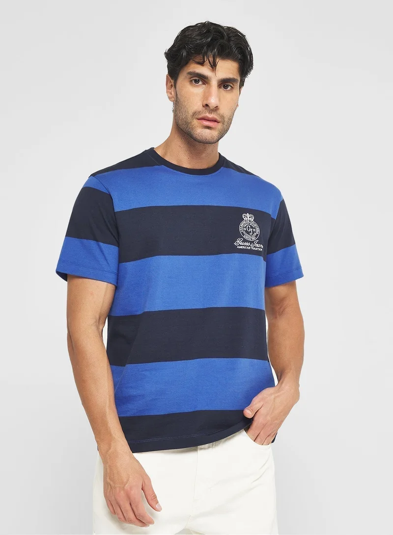 GUESS Stripe Crew Neck T-Shirt