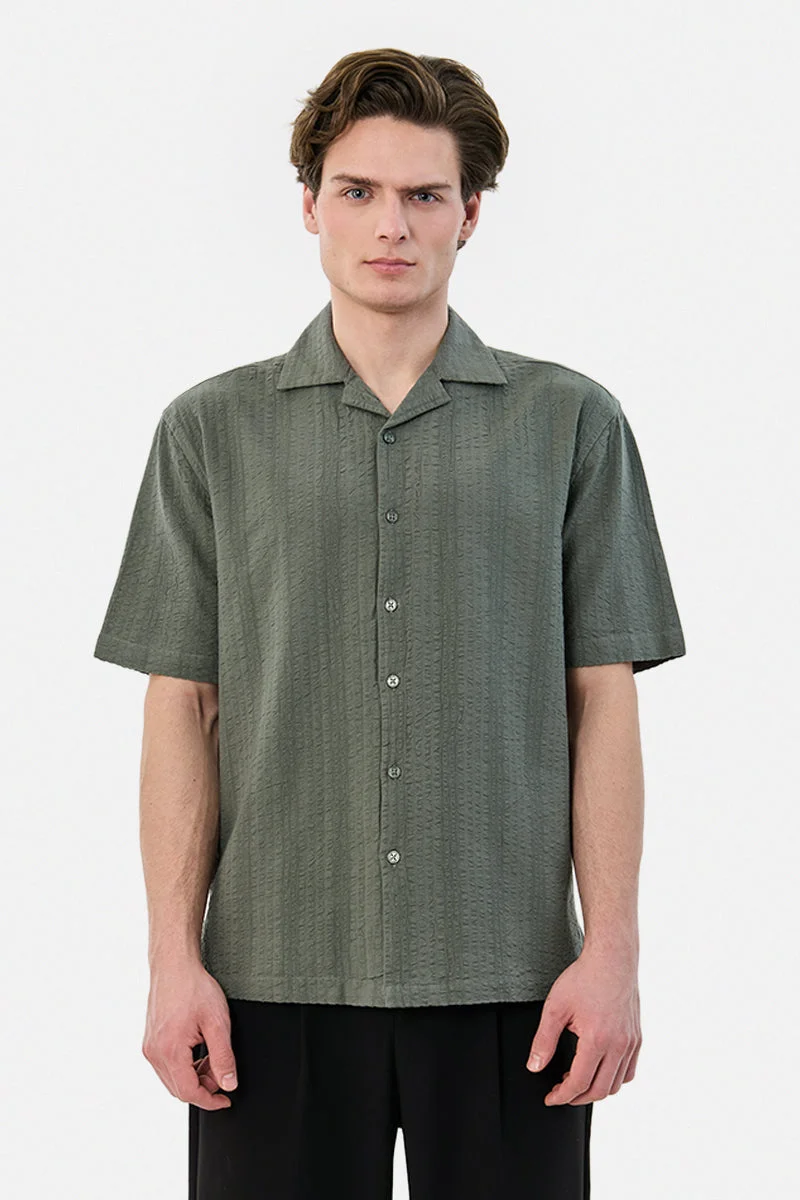 Snitch Green Box Fit 100% Cotton Textured Shirt for Men | Best Price UAE