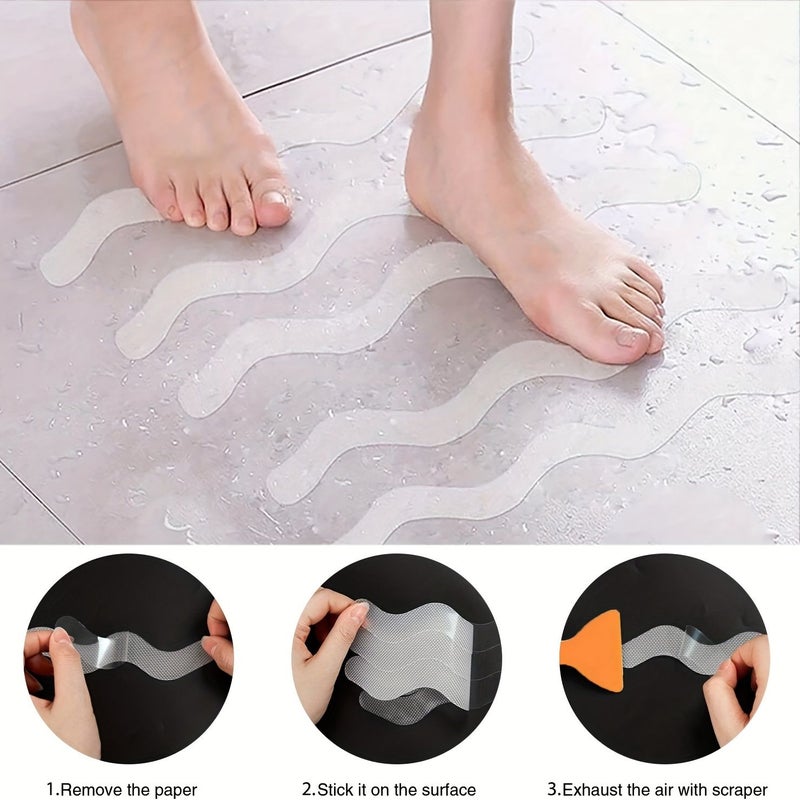 3 Pieces Bathroom Waterproof Anti Slip S Shape Adhesive Stripe Stickers Transparent Bathtub Safety Pedals For Elderly Kids Shower Floor Fall Prevention Accessories - Image 5