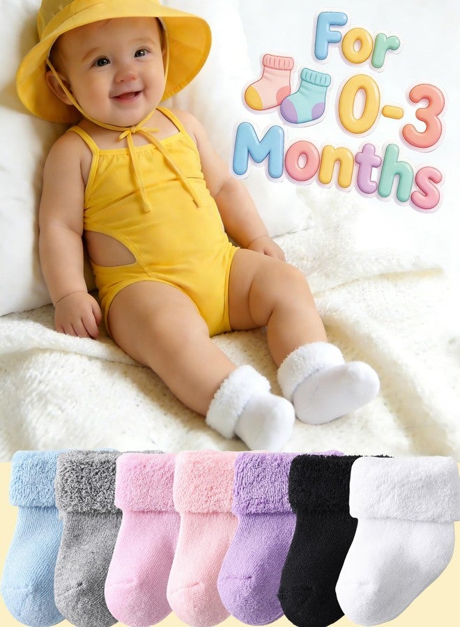 Mini angel Baby Socks 0-3 Months Newborn Preemie Terry Cotton Turn Cuff Sock Infant Girls Boys White Ankle Socks 6 Pairs(White, XS) - Image 2