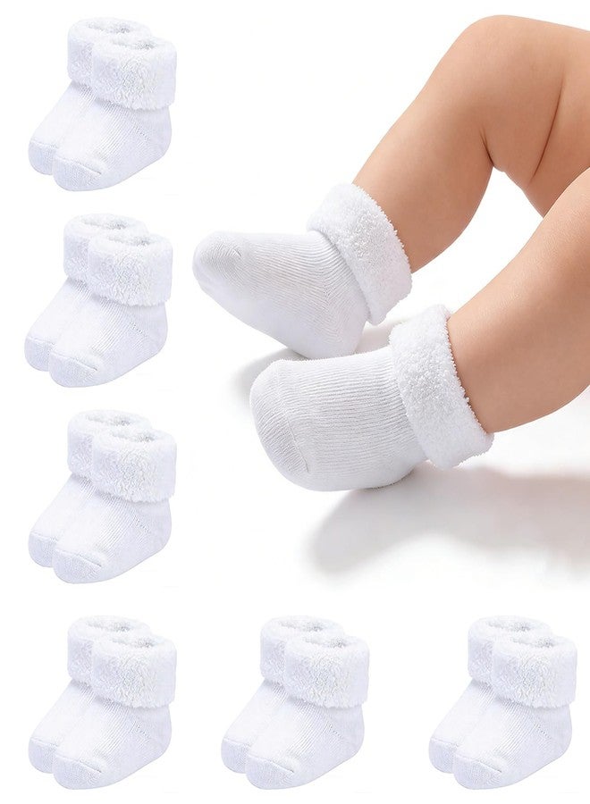 Mini angel Baby Socks 0-3 Months Newborn Preemie Terry Cotton Turn Cuff Sock Infant Girls Boys White Ankle Socks 6 Pairs(White, XS) - Image 1
