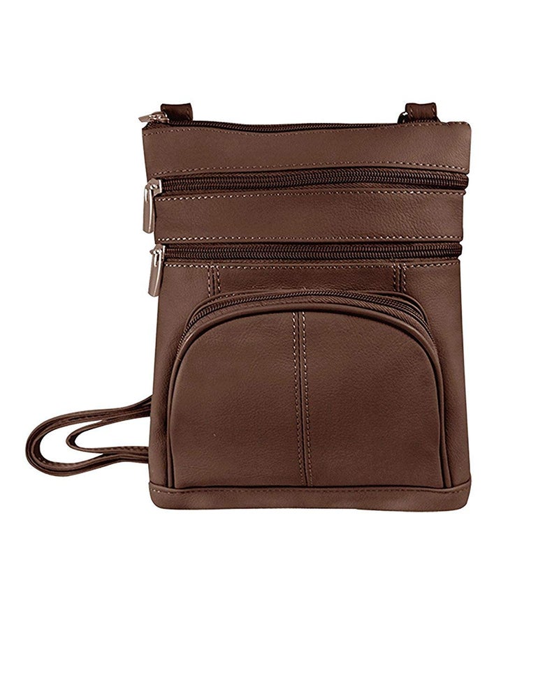 Roma Leathers Genuine Cross Body Purse Bag, Multi-Pocket (Brown) - Image 2