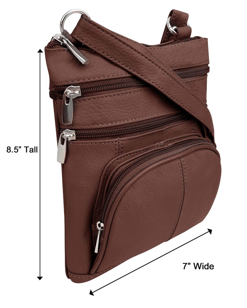 Roma Leathers Genuine Cross Body Purse Bag, Multi-Pocket (Brown) - Image 5