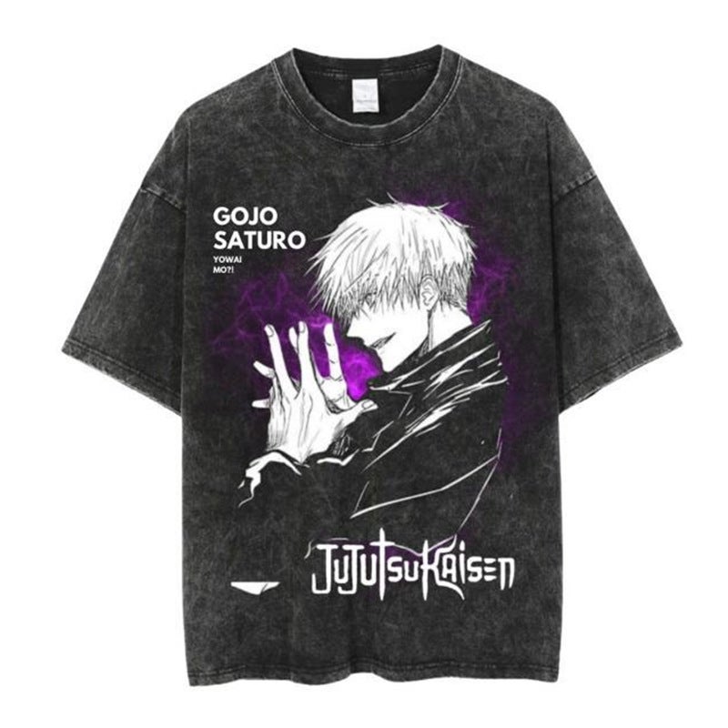 Men Streetwear Oversized Anime Cartoon Graphic Tee T-Shirt Black - Image 1