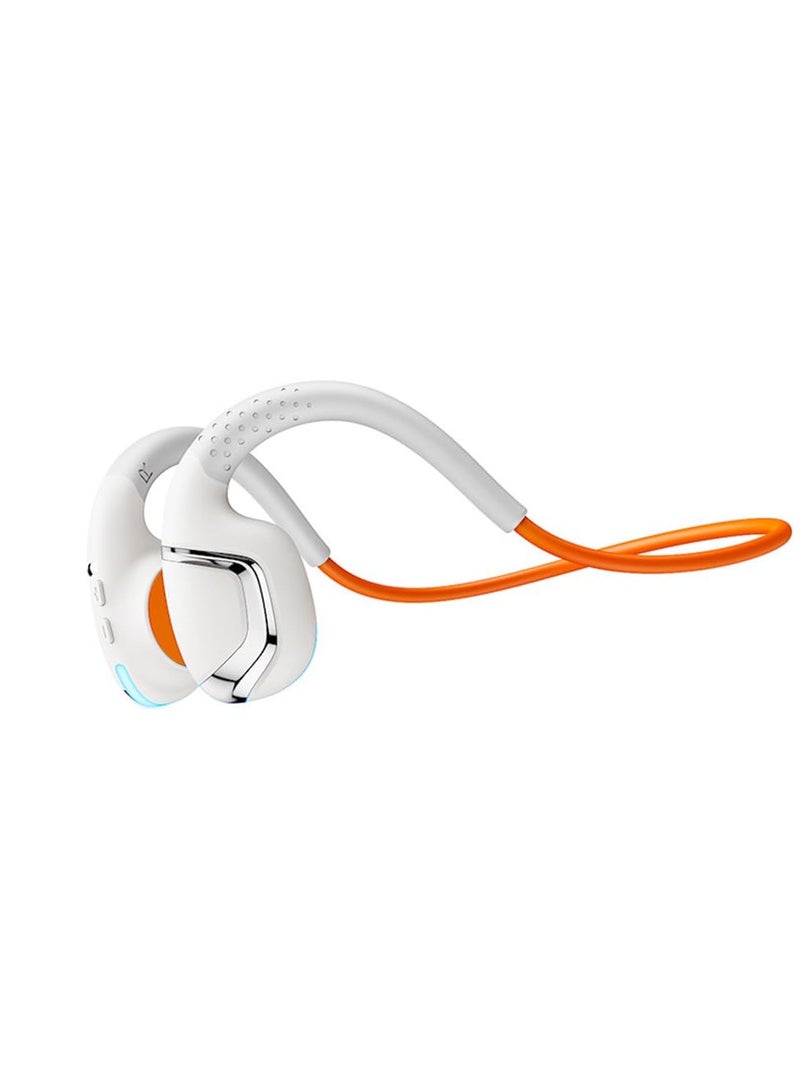 Excefore Open Ear Headphones, Bluetooth 5.3 Wireless Open Ear Lightweight Headphones with Built-in Mic, Noise-Cancellation Mic for Clear Calls, IPX7 Waterproof,for Sports Workout Gaming (White+Orange) - Image 1