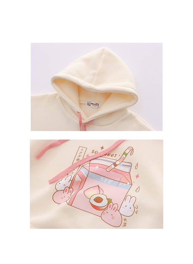Cuteighteen Kawaii Bunny Hoodie Teen Girls Lolita Hooded Sweatshirt Casual Cute Lace Up Sleeve Cartoon Print Pullover Top (Beige), Beige, M - Image 5