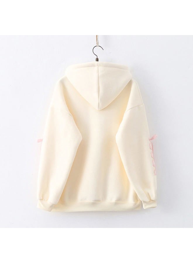 Cuteighteen Kawaii Bunny Hoodie Teen Girls Lolita Hooded Sweatshirt Casual Cute Lace Up Sleeve Cartoon Print Pullover Top (Beige), Beige, M - Image 4