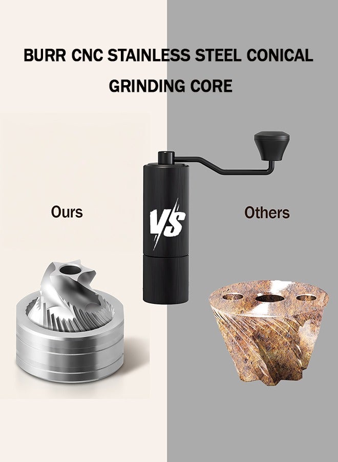 Manual Coffee Grinder, CNC Stainless Steel Conical Burr Coffee Grinder With Cleaning Brush, Portable Hand Coffee Bean Grinder Adjustable For Fine/Coarse Grind, At Home, Travel, Camping (Black) - Image 2