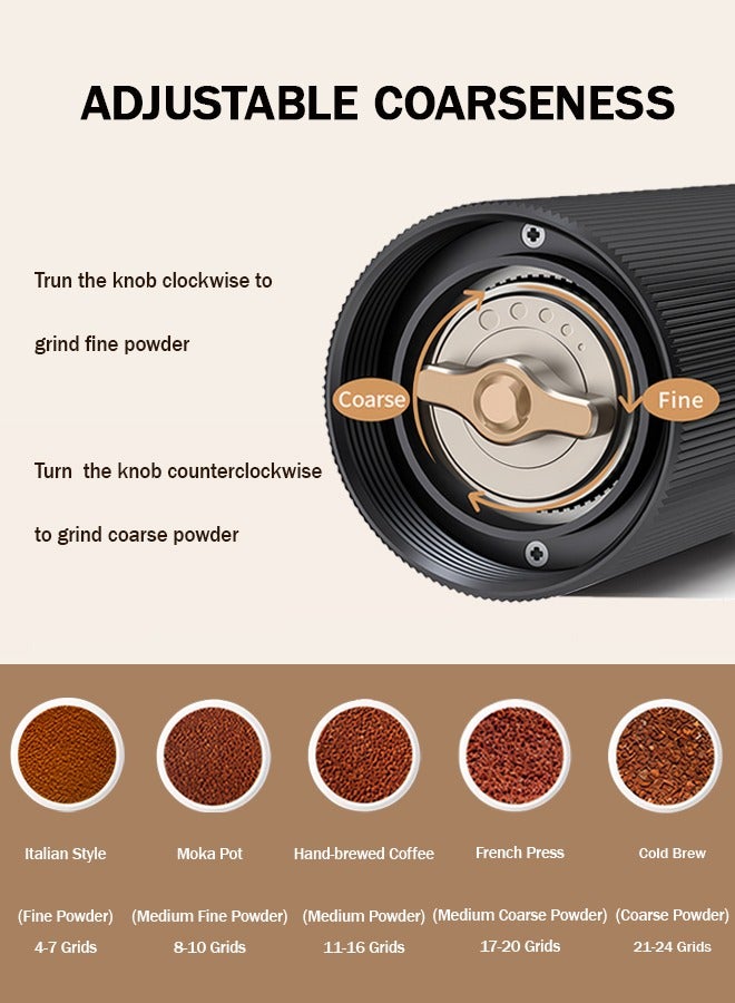 Manual Coffee Grinder, CNC Stainless Steel Conical Burr Coffee Grinder With Cleaning Brush, Portable Hand Coffee Bean Grinder Adjustable For Fine/Coarse Grind, At Home, Travel, Camping (Black) - Image 3