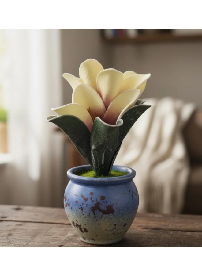 AKDC Next Rose Artificial Yellow Flower with Pot - Polystyrene Foam Material, Sunny Hues for Vibrant Home Accents, 24 cm,"- Polystyrene foam creates bright yellow flowers for a lively touch. - Image 1