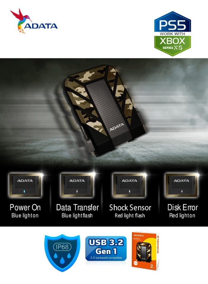 ADATA - HD710M Pro DURABLE 2TB External HDD | Fast Anti-Shock Hard Drive | Compatible with PS5 XBOX - Image 1