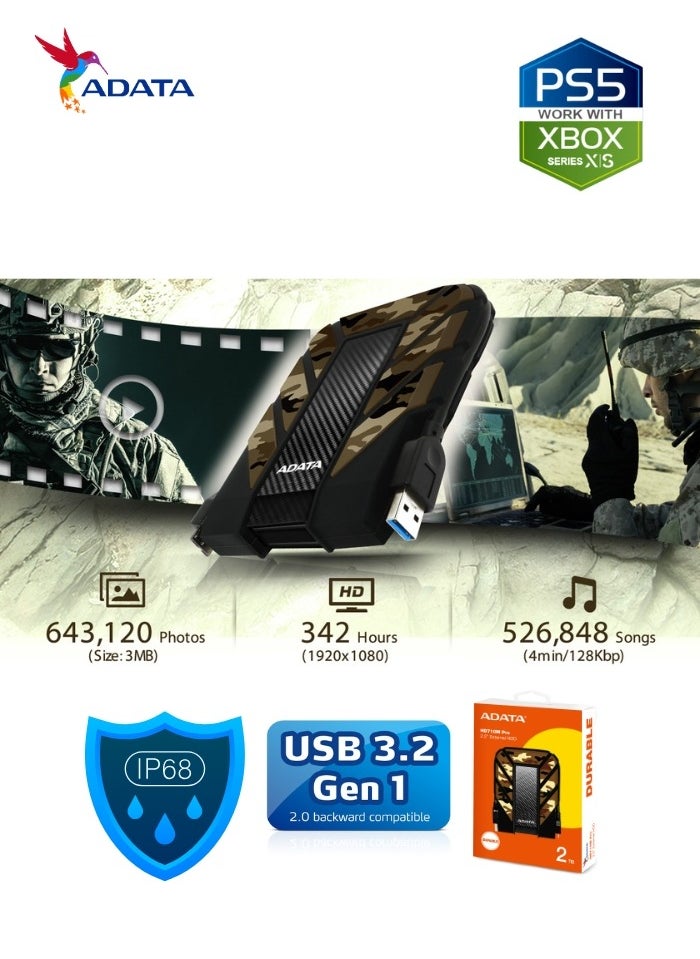 ADATA - HD710M Pro DURABLE 2TB External HDD | Fast Anti-Shock Hard Drive | Compatible with PS5 XBOX - Image 1