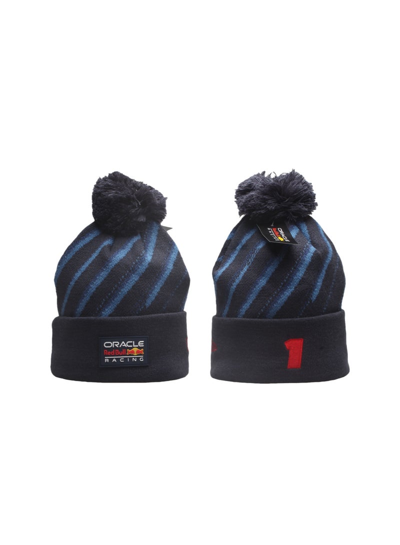 Oracle Red Bull Dark Navy Diagonal Stripe Pom Pom Beanie