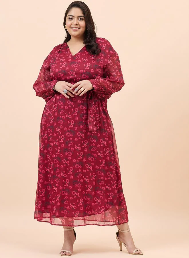 FEMELLA Plus Size Floral Print V Neck Maxi Dress by Styli