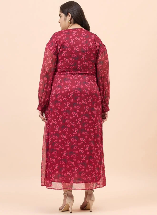 FEMELLA Plus Size Floral Print V Neck Maxi Dress by Styli