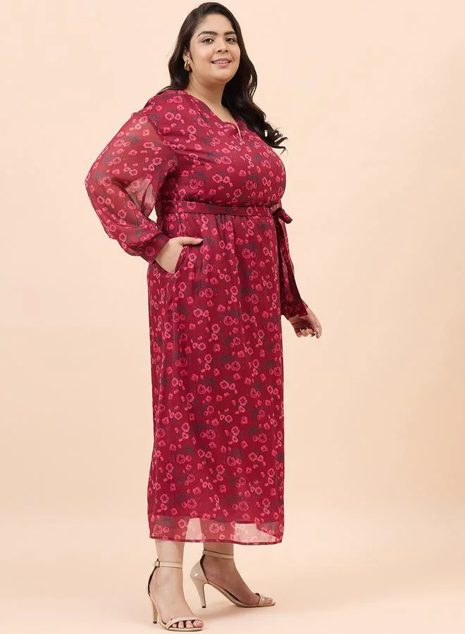 FEMELLA Plus Size Floral Print V Neck Maxi Dress by Styli