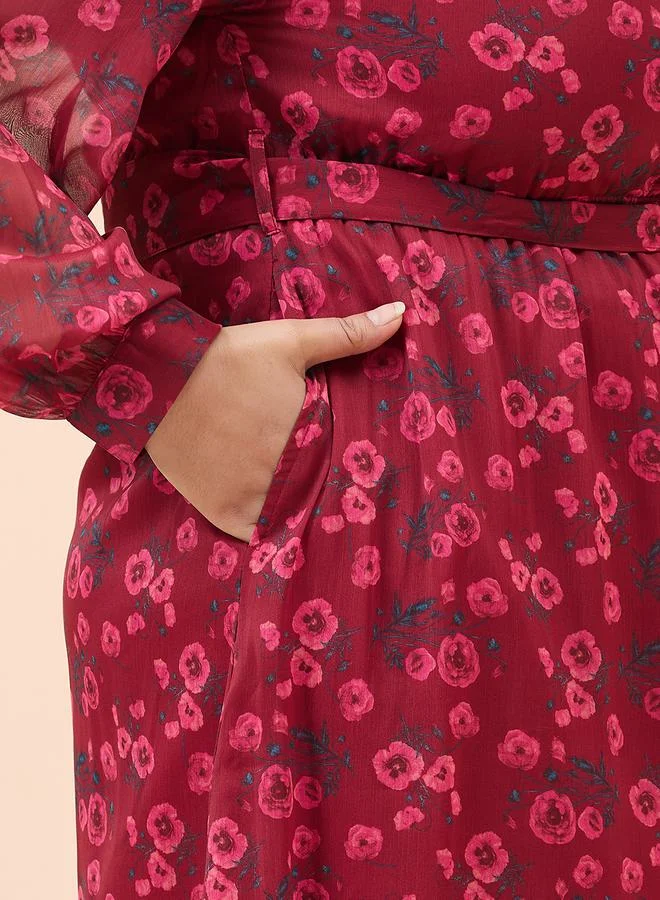FEMELLA Plus Size Floral Print V Neck Maxi Dress by Styli