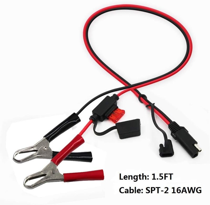 SPARKING (5PACK)1.5FT 12V Battery Alligator Clip to SAE 2Pin Quick Disconnect Cable SAE to Battery Clamp Cable 7.5A Fuse - Image 4