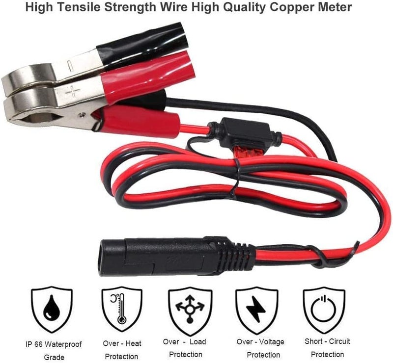 SPARKING (5PACK)1.5FT 12V Battery Alligator Clip to SAE 2Pin Quick Disconnect Cable SAE to Battery Clamp Cable 7.5A Fuse - Image 3