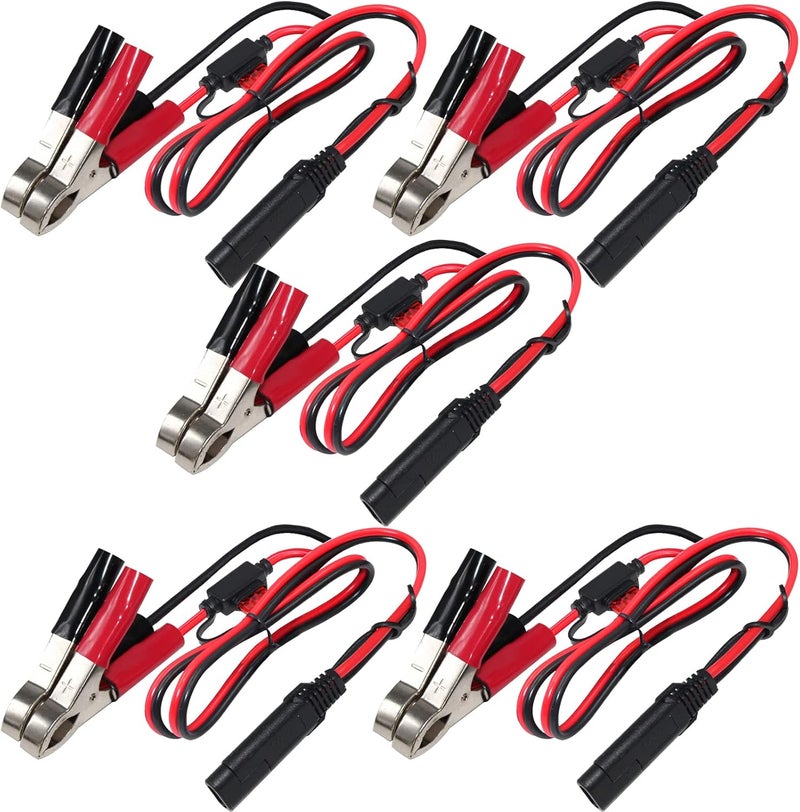 SPARKING (5PACK)1.5FT 12V Battery Alligator Clip to SAE 2Pin Quick Disconnect Cable SAE to Battery Clamp Cable 7.5A Fuse - Image 1