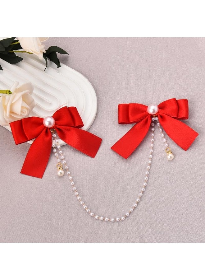 Shidara 1 Pcs Premium Hair Bow Clips for Toddler Girls Red Hair Ribbons for Babies Hair Bows for Accessories for Women Pearl Tassel Hair Chain Bowknot Hair Clip for Baby Girl Barrettes - Image 5
