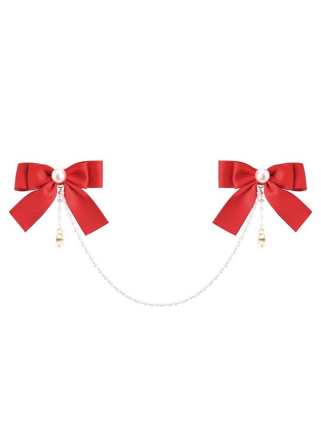 Shidara 1 Pcs Premium Hair Bow Clips for Toddler Girls Red Hair Ribbons for Babies Hair Bows for Accessories for Women Pearl Tassel Hair Chain Bowknot Hair Clip for Baby Girl Barrettes - Image 1
