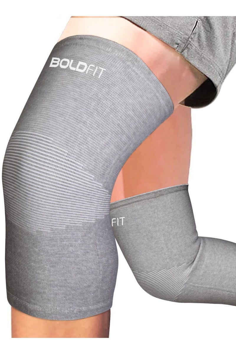 BOLDFIT Pack of 2 Knee Cap Support For Running and Gym Squats Medium Grey - Image 1
