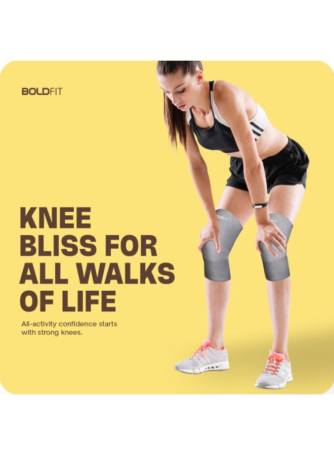 BOLDFIT Pack of 2 Knee Cap Support For Running and Gym Squats Medium Grey - Image 2