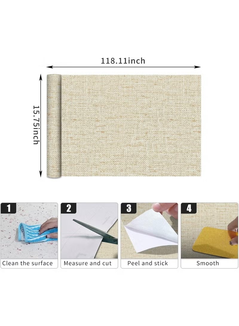 Khaki Linen Wallaper, PVC Self-Adhesive Removable Peel and Stick DIY Wallpaper, Flaxen Grasscloth Vinyl Film Wall Stickers, Solid Color Decorate Furniture (60cm*10m) - Image 5